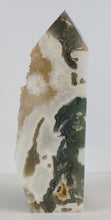 Load image into Gallery viewer, Moss Agate Gemstone Tower With Exposed Druzy
