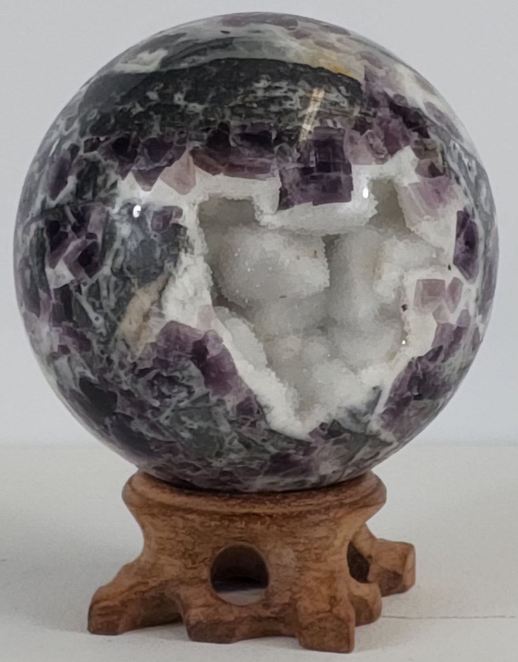 Amethyst Gemstone Sphere With Druzy Accent