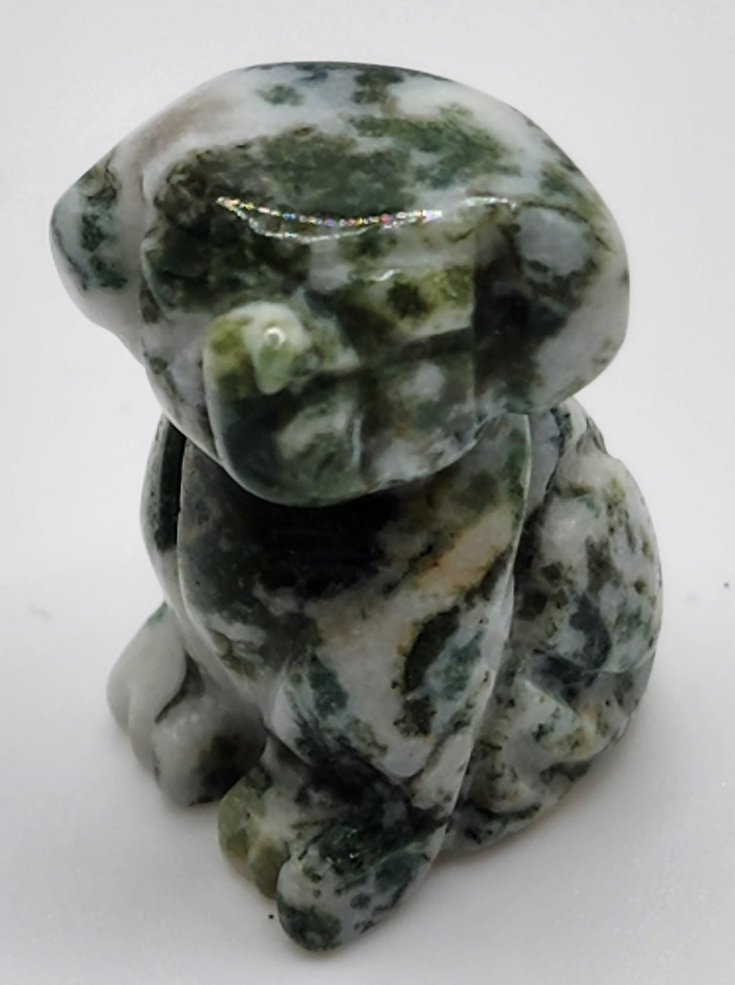 Moss Agate Gemstone Puppy Dog Figurine