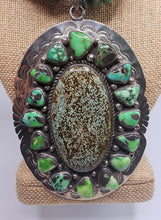 Load image into Gallery viewer, Five Strand Green Turquoise Gemstones With Variscite Cabochon Gemstone Accents - Statement Necklace With Large Sterling Silver Pendant
