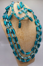 Load image into Gallery viewer, Three strand Foil Glass and Swarovski Crystal Necklace, Bracelet, and Earring Set - With Adjustable Chain
