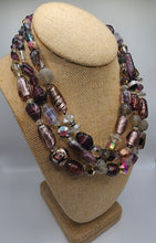Load image into Gallery viewer, Triple Strand Austrian Crystal Accented Vintage Art Glass Necklace With Ornate Clasp
