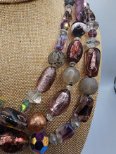 Load image into Gallery viewer, Triple Strand Austrian Crystal Accented Vintage Art Glass Necklace With Ornate Clasp
