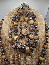 Load image into Gallery viewer, Jasper and Hematite Gemstone Beaded Necklace, Bracelet and Earring Set With Reversible Pave Embellishment Centerpiece

