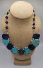 Load image into Gallery viewer, Lapis Lazuli and Turquoise Slab Gemstone Necklace With Silver and Lapis Coined Shaped Beads
