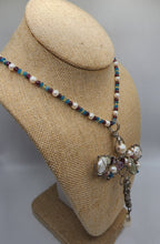 Load image into Gallery viewer, Dragonfly Freshwater Pearl,  Apatite, Perodite, and Garnet Gemstone Necklace With Custom Wire Wrapped Dragonfly Pendant Accented With Gemstones and Sterling Silver
