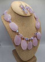 Load image into Gallery viewer, Lavender Jade Gemstone and Swarovski Crystal Necklace and Earrings Set - Trimmed in Sterling Silver
