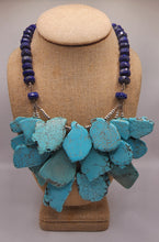 Load image into Gallery viewer, Three Layered Magnasite Gemstone Slab Necklace Trimmed With Silver and Lapis Gemstone Beads - Adjustable Clasp

