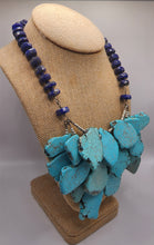 Load image into Gallery viewer, Three Layered Magnasite Gemstone Slab Necklace Trimmed With Silver and Lapis Gemstone Beads - Adjustable Clasp
