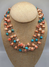 Load image into Gallery viewer, Long Strand Coral, Turquoise and Swarovski Crystal Necklace
