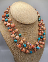 Load image into Gallery viewer, Long Strand Coral, Turquoise and Swarovski Crystal Necklace
