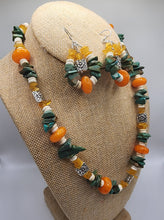 Load image into Gallery viewer, Amber Green Turquoise and Howlite Gemstone Necklace and Earring Set
