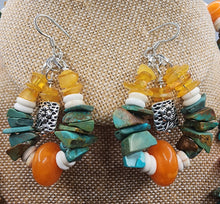 Load image into Gallery viewer, Amber Green Turquoise and Howlite Gemstone Necklace and Earring Set
