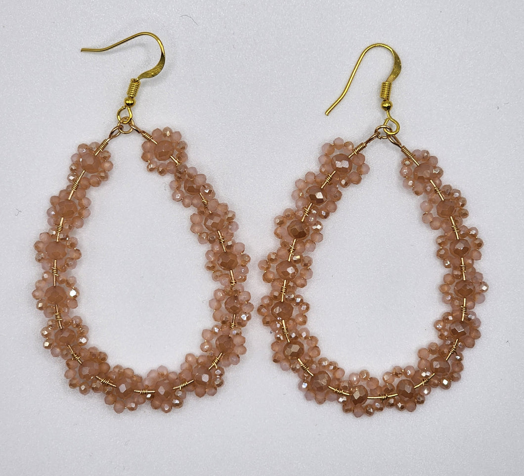 Vintage Goldtone With Crystal Flower Rosette Drop Earrings
