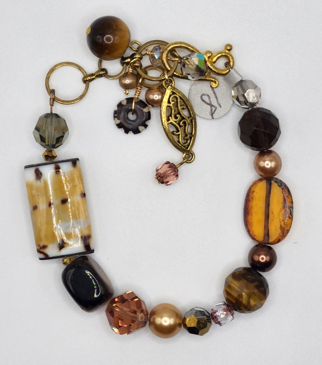 Tiger Eye Gemstone Bracelet With Assorted Glass Beads