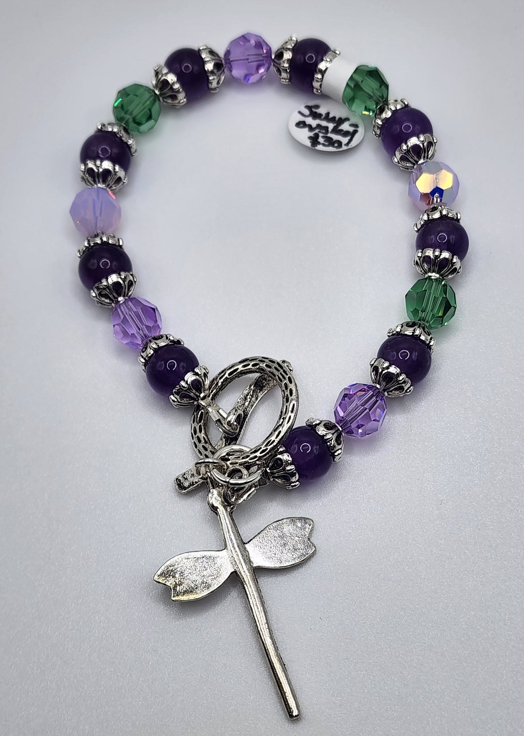 Amethyst Gemstone Bracelet With Dragonfly Decorative Clasp