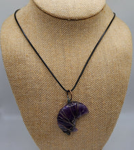 Load image into Gallery viewer, Wire Wrapped Amethyst Gemstone Moon Pendant - Hung on Wax Cotton Cord
