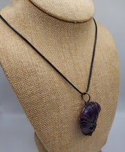 Load image into Gallery viewer, Wire Wrapped Amethyst Gemstone Moon Pendant - Hung on Wax Cotton Cord
