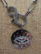Load image into Gallery viewer, Silver Plated Evil Eye Pendant - Hung on Large Chain
