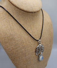 Load image into Gallery viewer, Silver Plated Opalite Gemstone Tree of Life Pendant -  Hung on Wax Cotton Cord

