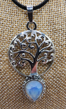 Load image into Gallery viewer, Silver Plated Opalite Gemstone Tree of Life Pendant -  Hung on Wax Cotton Cord
