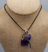 Load image into Gallery viewer, Amethyst Gemstone Lock and Key Pendants
