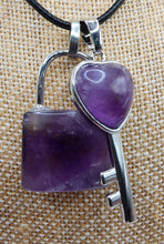 Load image into Gallery viewer, Amethyst Gemstone Lock and Key Pendants
