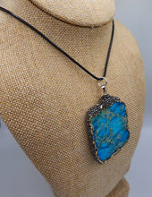 Load image into Gallery viewer, Sea Sediment Jasper Gemstone Encrusted With Pave Crystals Pendant - Hung on Wax Cotton Cord
