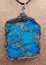 Load image into Gallery viewer, Sea Sediment Jasper Gemstone Encrusted With Pave Crystals Pendant - Hung on Wax Cotton Cord

