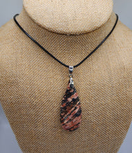 Load image into Gallery viewer, Teardrop Rhodonite Gemstone Pendant - Hung on Wax Cotton Cord
