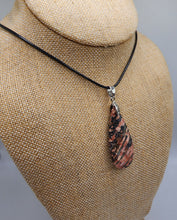Load image into Gallery viewer, Teardrop Rhodonite Gemstone Pendant - Hung on Wax Cotton Cord
