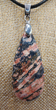 Load image into Gallery viewer, Teardrop Rhodonite Gemstone Pendant - Hung on Wax Cotton Cord
