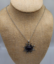 Load image into Gallery viewer, Amethyst Gemstone Silver Plated Sun Pendant - Hung on Small Silver Plated Chain

