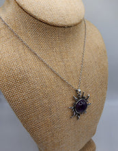 Load image into Gallery viewer, Amethyst Gemstone Silver Plated Sun Pendant - Hung on Small Silver Plated Chain
