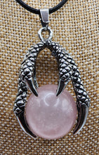 Load image into Gallery viewer, Rose Quartz Gemstone Dragon Claw Pendant - Hung on Wax Cotton Cord
