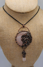 Load image into Gallery viewer, Large Rose Quartz Gemstone Pendant Set in Copper With Dragon Design - Hung On Wax Cotton Cord
