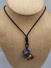 Load image into Gallery viewer, Wrapped Rainbow Chakra Moon Pendant Hung on Parachute Cord
