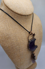 Load image into Gallery viewer, Amethyst / Amazonite Gemstone Necklace Set in Copper - Decorative Star and Moon Design Hung With Wax Cotton Cord
