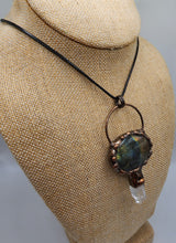 Load image into Gallery viewer, Labradorite and Clear Quartz Gemstone Pendant Set Copper - Hung on Wax Cotton Cord
