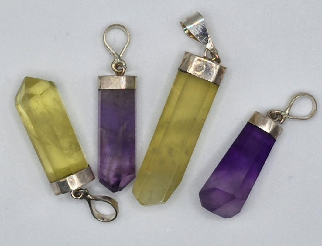 Amethyst / Citrine Gemstone Hexagon Point Pendants