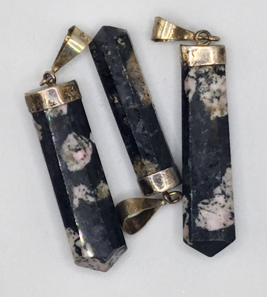 Rhodonite Gemstone Hexagon Point Pendant