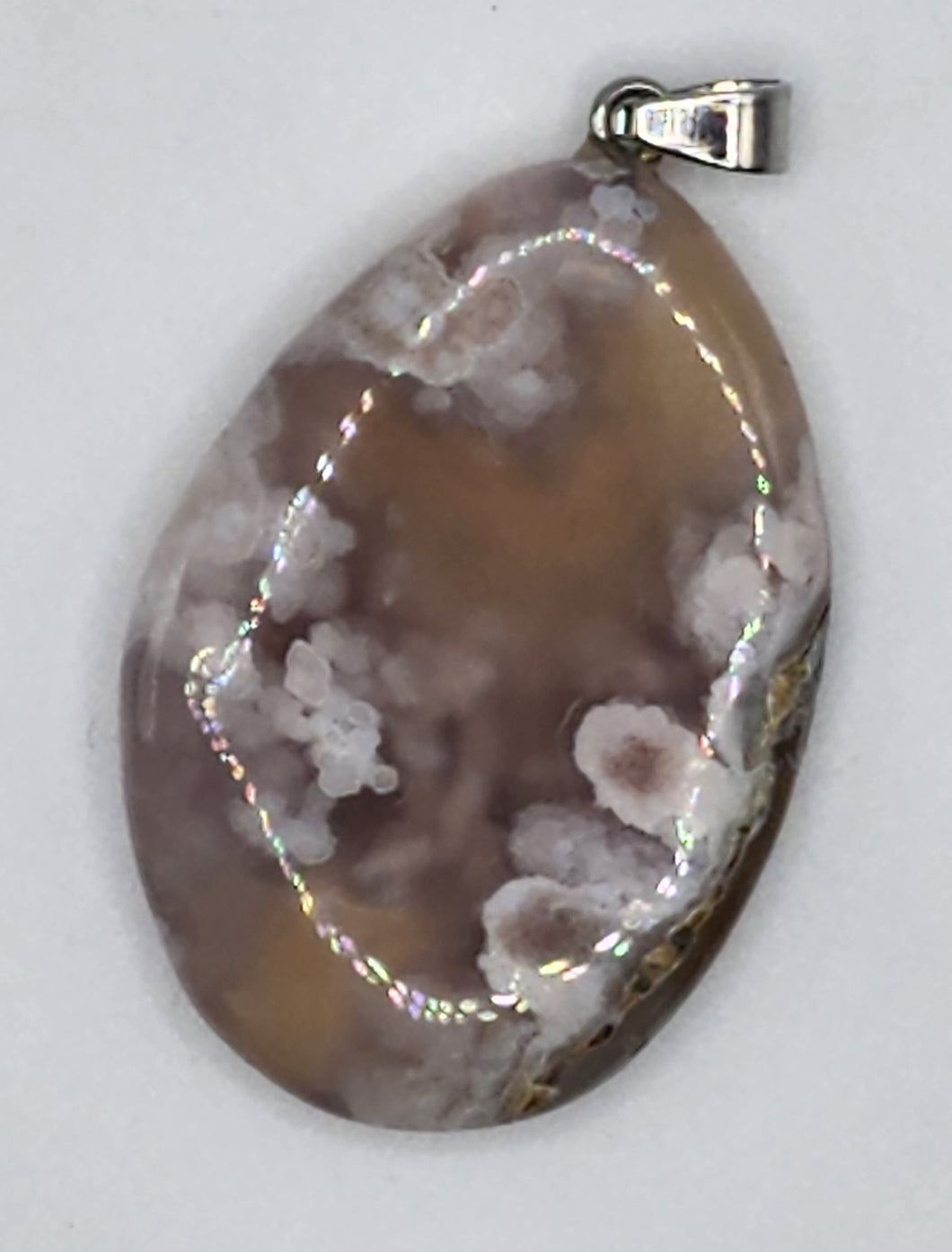 Flower Agate Gemstone Oval Pendant