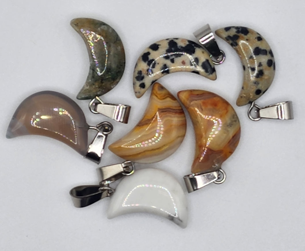 Assorted Gemstone Mini Moon Pendants