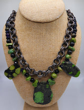 Load image into Gallery viewer, Turquoise Gemstone With Midnight Goldstone Onyx Gemstone Beads With Gun Metal Chain
