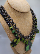 Load image into Gallery viewer, Turquoise Gemstone With Midnight Goldstone Onyx Gemstone Beads With Gun Metal Chain
