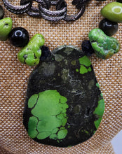 Load image into Gallery viewer, Turquoise Gemstone With Midnight Goldstone Onyx Gemstone Beads With Gun Metal Chain

