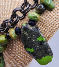 Load image into Gallery viewer, Turquoise Gemstone With Midnight Goldstone Onyx Gemstone Beads With Gun Metal Chain
