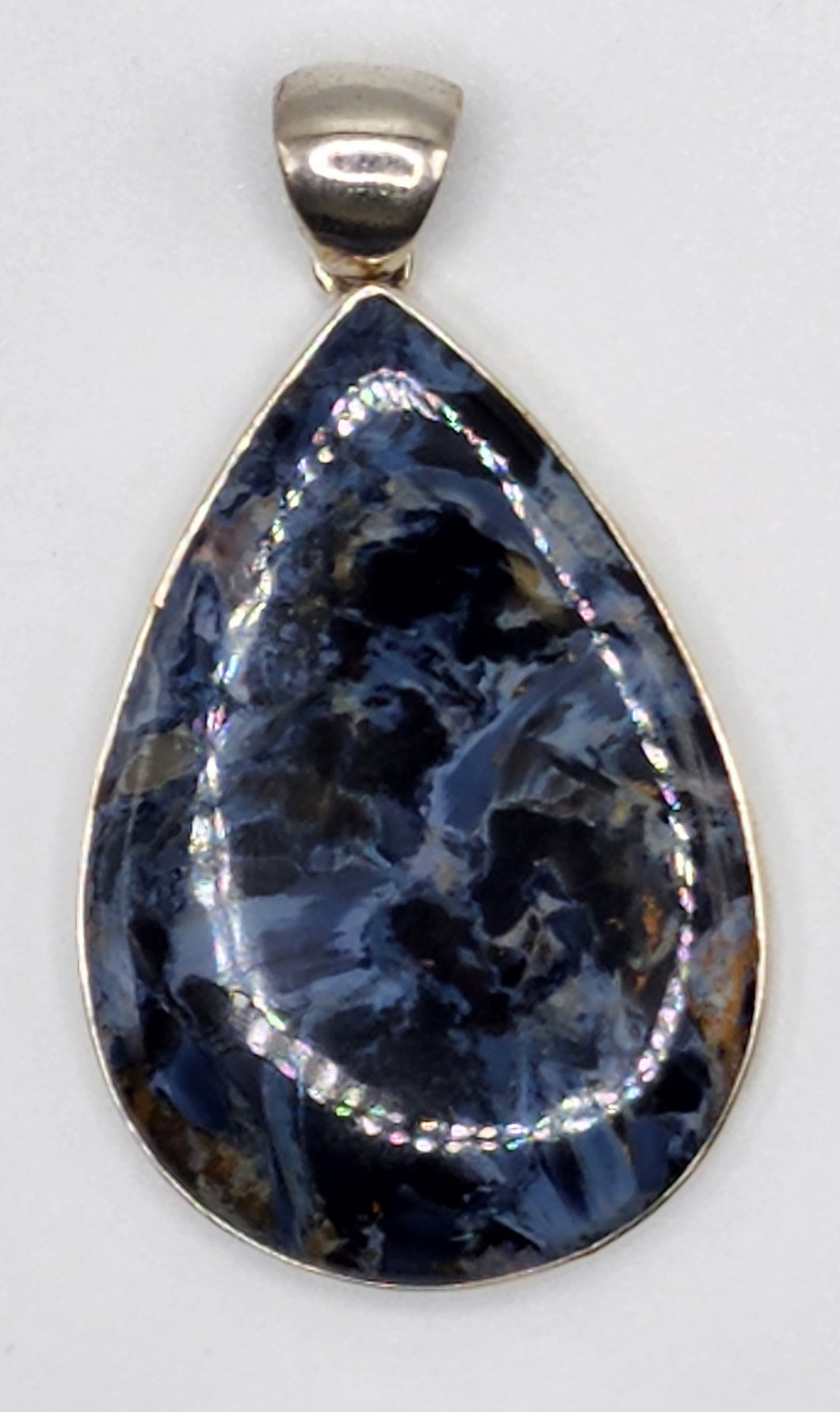 Pietersite Gemstone Pear Shaped Pendant Set in 925 Sterling Silver