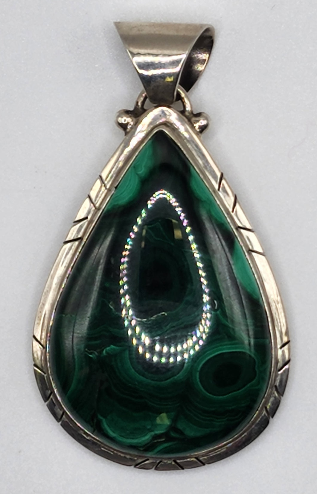 Malachite Gemstone Teardrop Pendant Set in 925 Sterling Silver