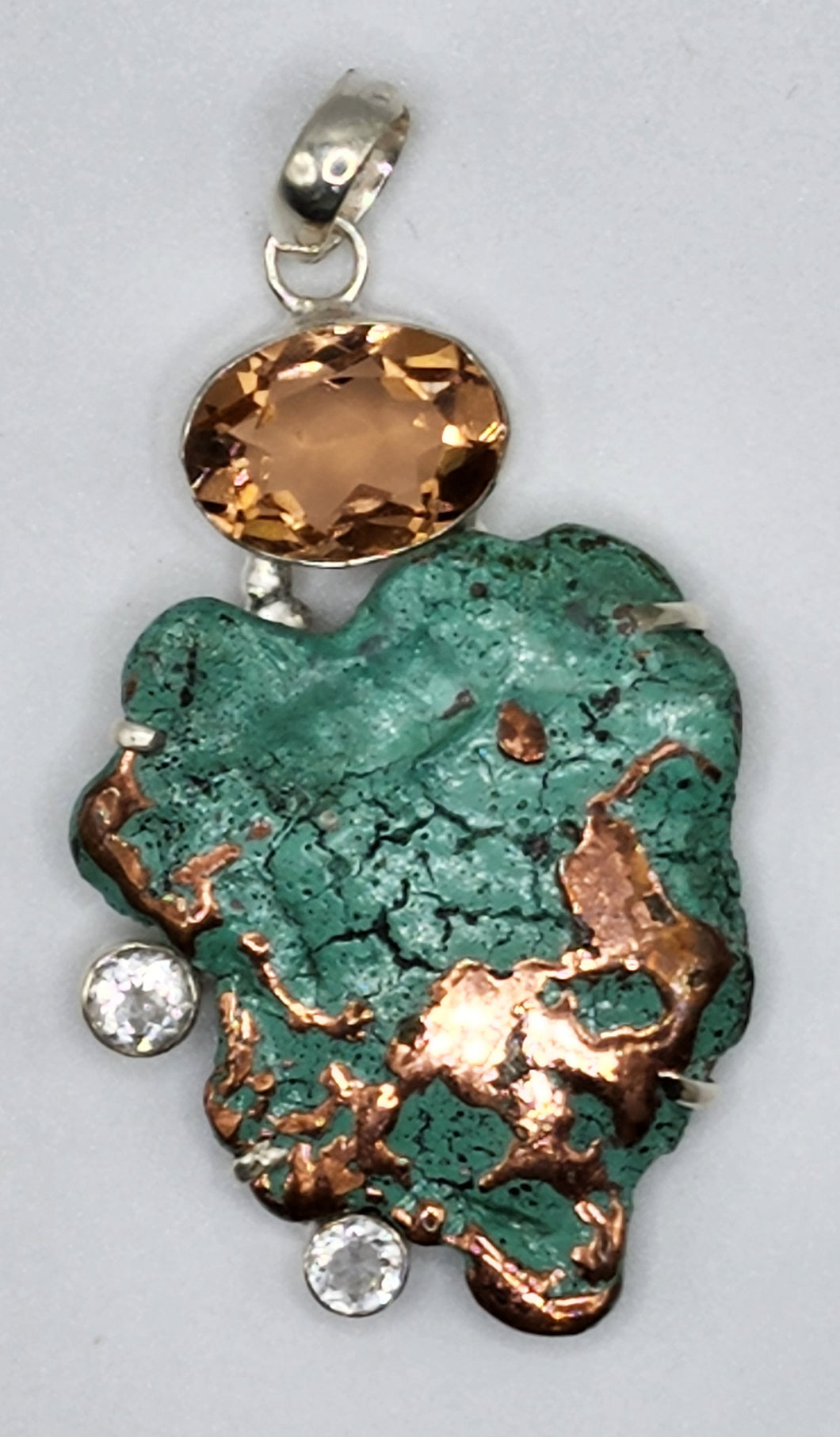 Peach Quartz Gemstone With Copper Ore Pendant Set in 925 Sterling Silver